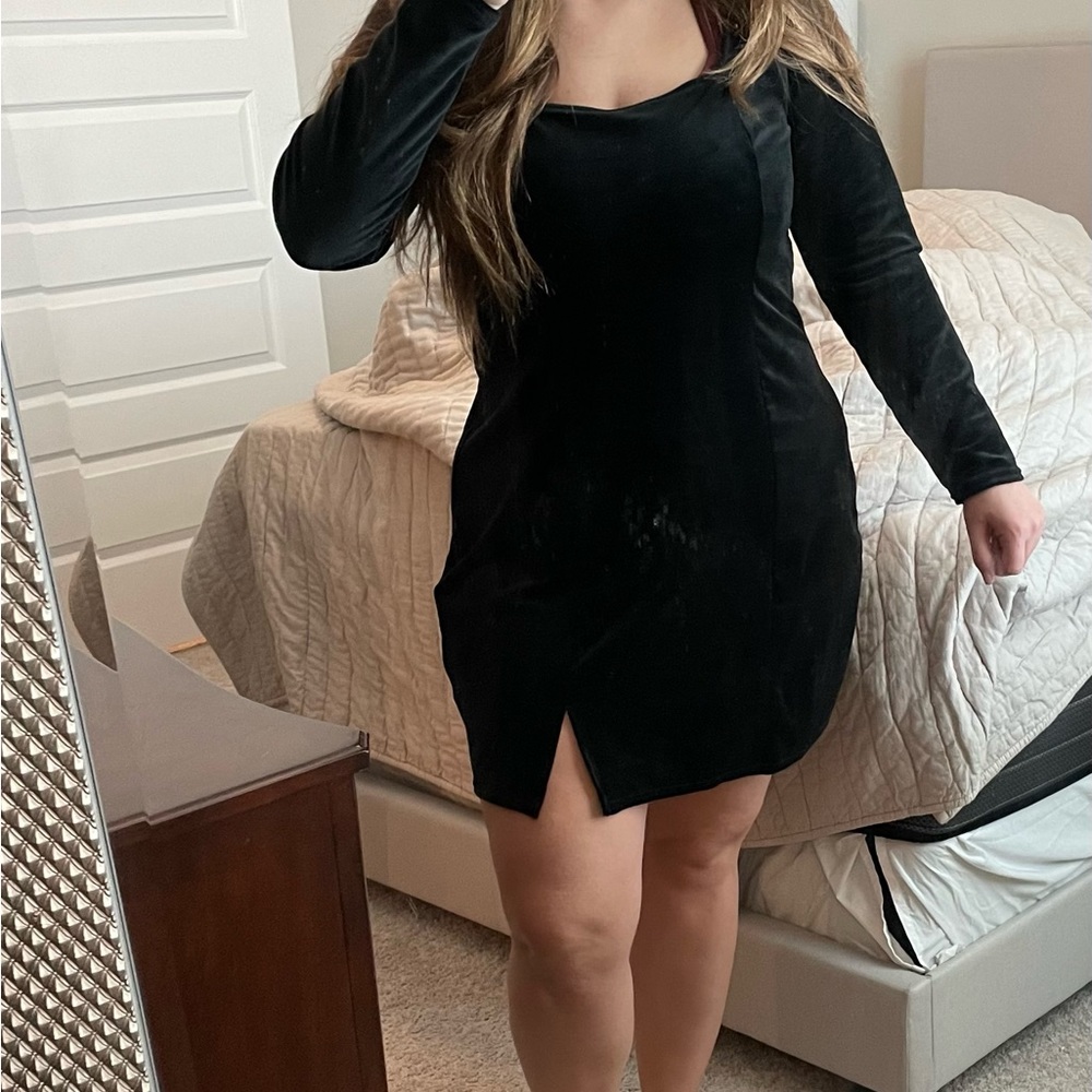 Nordstrom BP velvet black dress long sleeve